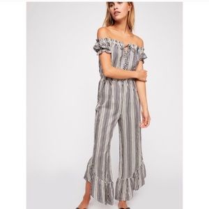 Free People Washed Ashore Navy Striped Jumpsuit
